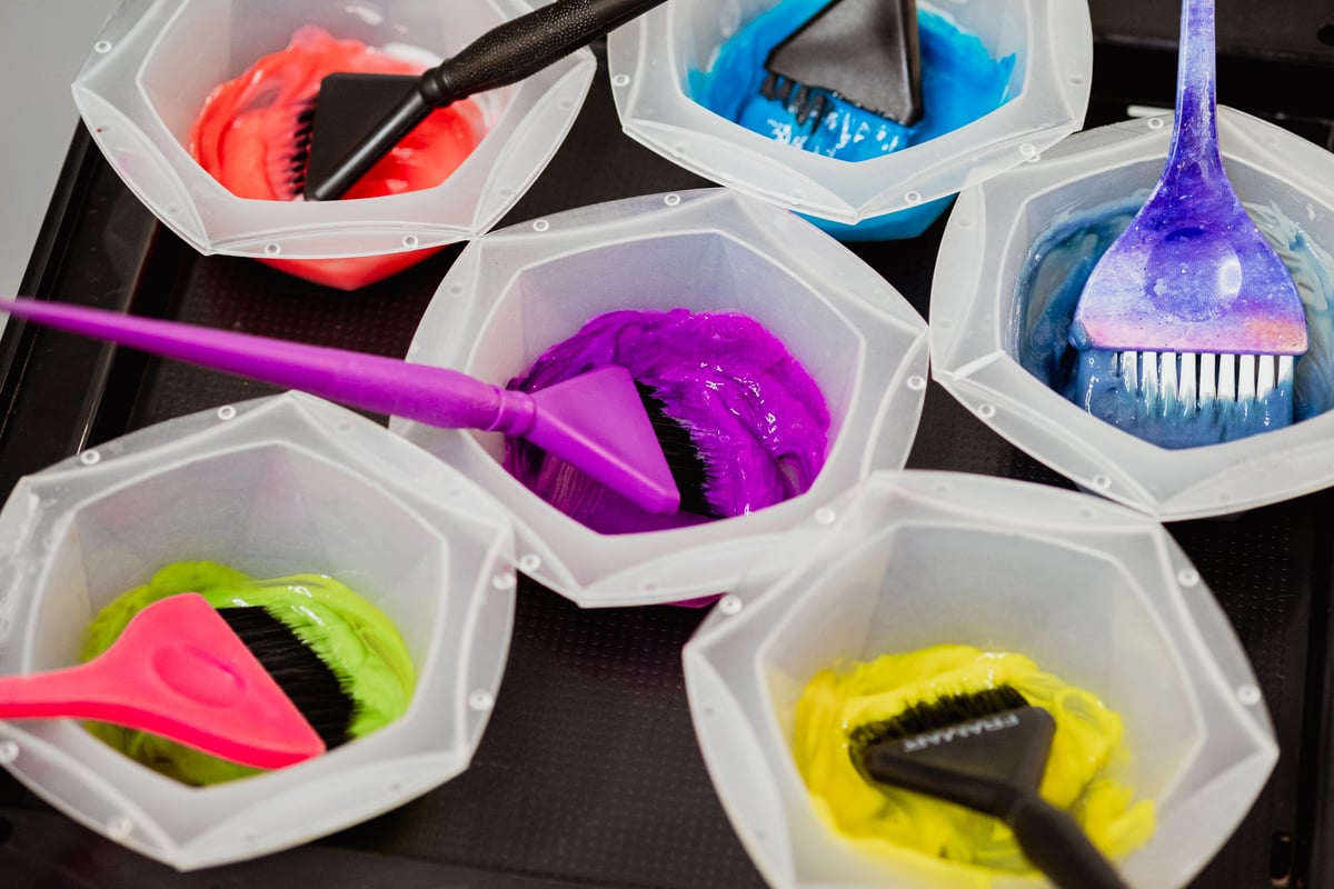 The barber's colorist tools. Preparing for hair dyeing.